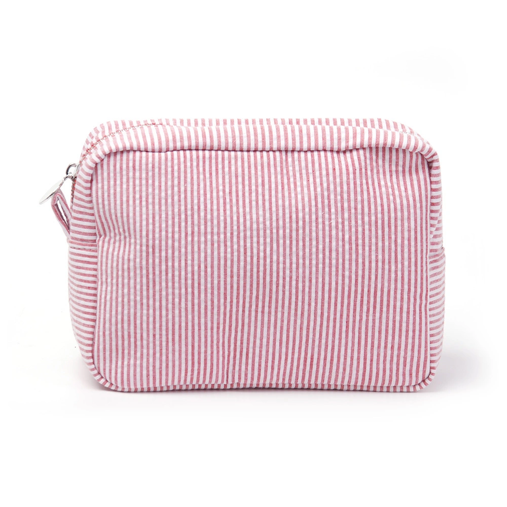 Striped Cosmetic Women Makeup Bags Double Layers Travelling Pouches