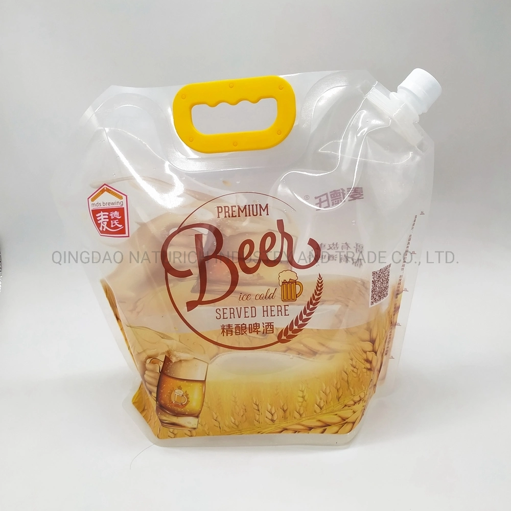 Unique Design Outdoor Liquid Stand up Spout Pouch Plastic Drinking Water Bag/Reusable Beer Packaging Spout Pouch with Handle