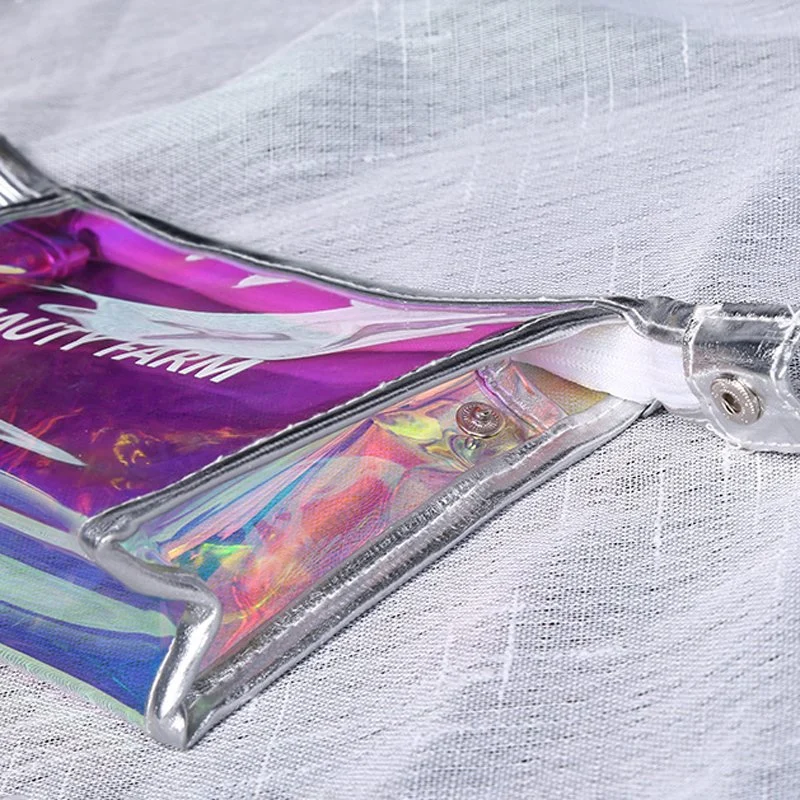 Iridescent Clear Toiletry Bag Waterproof Holographic PVC Zipper Makeup Bags