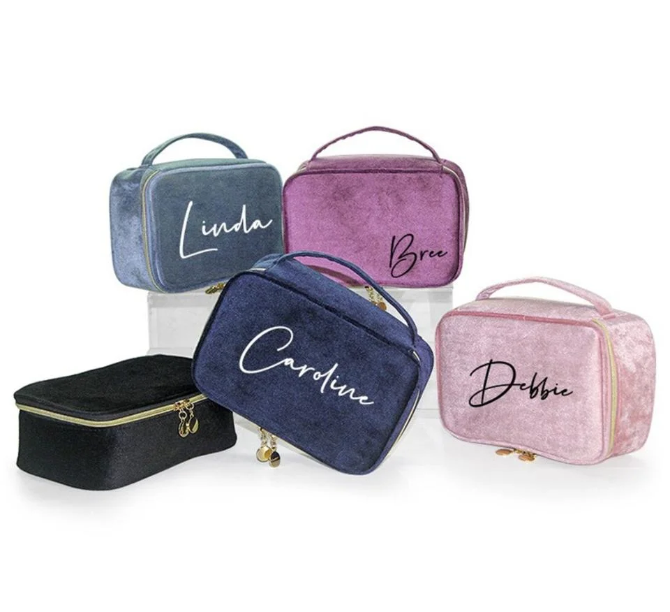 Women Velvet Makeup Bag with Makeup Brush Holder Travel Cosmetic Bags Fashionable Backpacks with Handle Starry Make up Pouch Bag