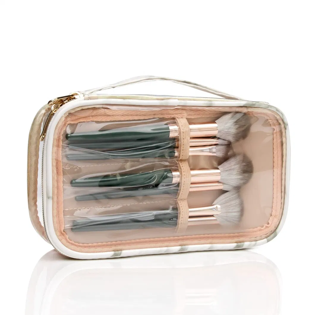 Flight White Travel Cosmetics Square PVC Clear Ziplock Transparent Makeup Brush Pouches Toiletry Bag