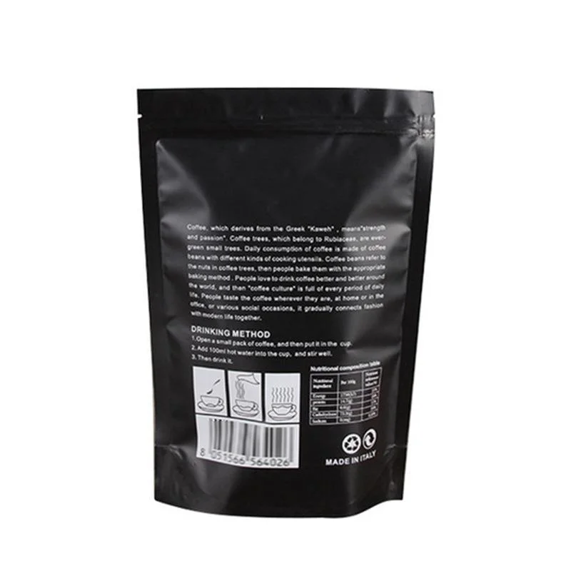 Custom Design Plastic Bag Biodegradable Zip Lock Stand up Packaging Pouch Zipper Waterproof Coffee Bean Bag with Valve