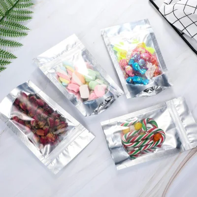 En el embalaje personalizado y de stock resellables Stand up Pouch de plástico, bolsas de Mylar con cierre de cremallera, de forma personalizada Bolsa de Mylar con ventana