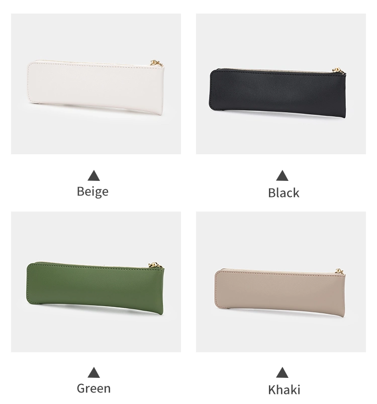 Square Solid Color PU Niche Pencil Case Stationery Bag