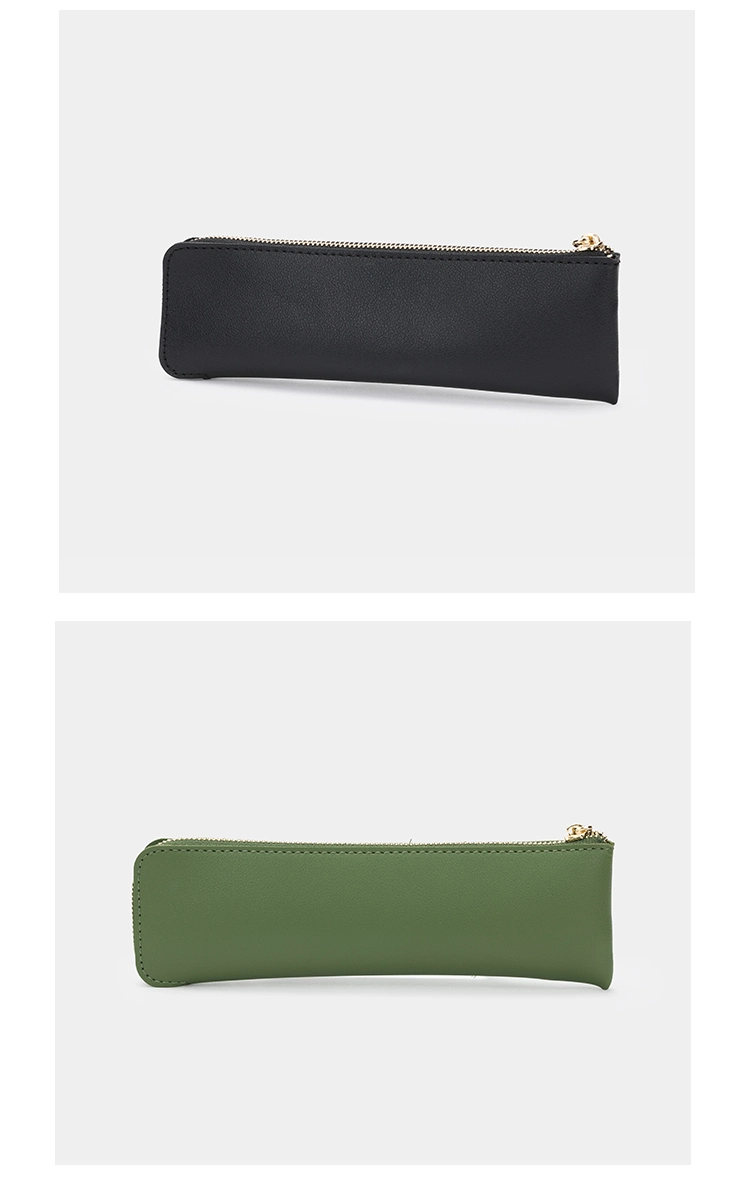 Square Solid Color PU Niche Pencil Case Stationery Bag