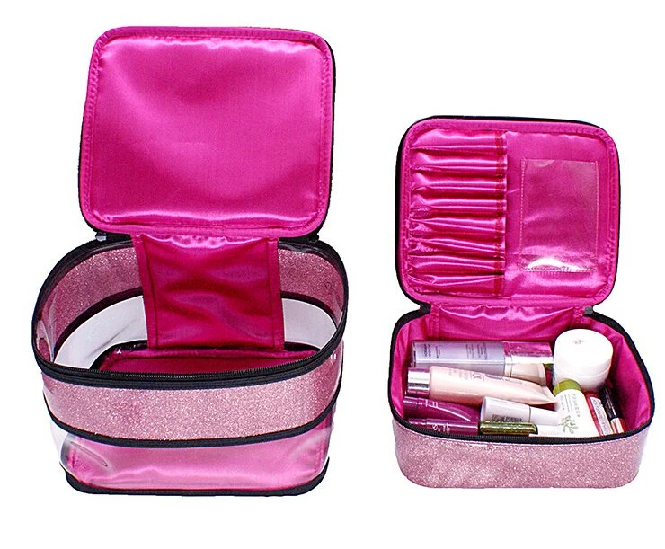 PVC Makeup Bag Double Layer Cosmetic Bag Toiletry Bag for Girls