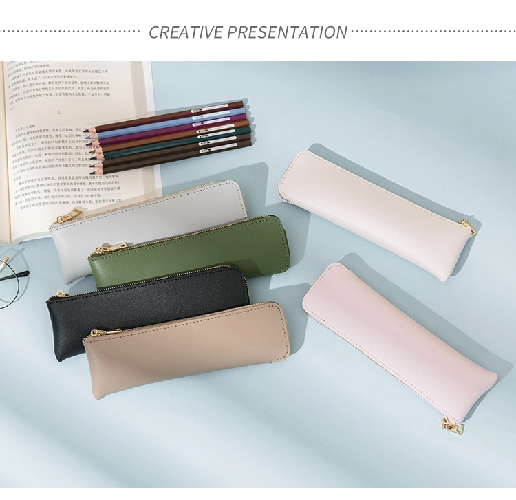 Square Solid Color PU Niche Pencil Case Stationery Bag