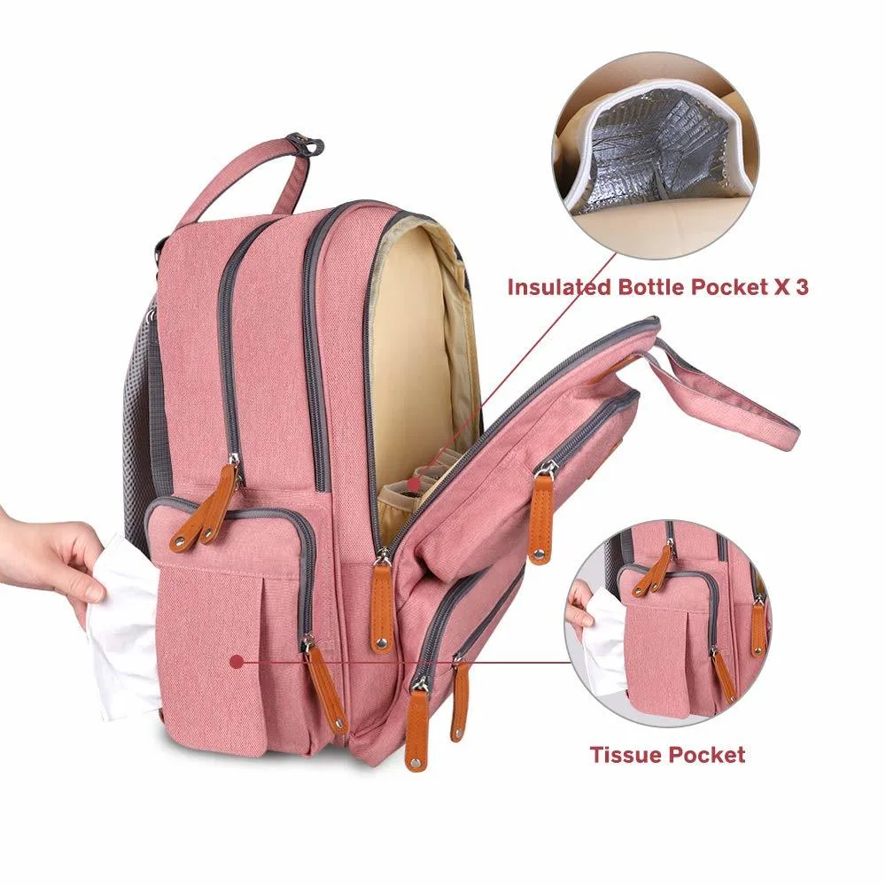 Best Seller Pink Stylish Diaper Bag Backpack, Multi Function Waterproof Travel Bag