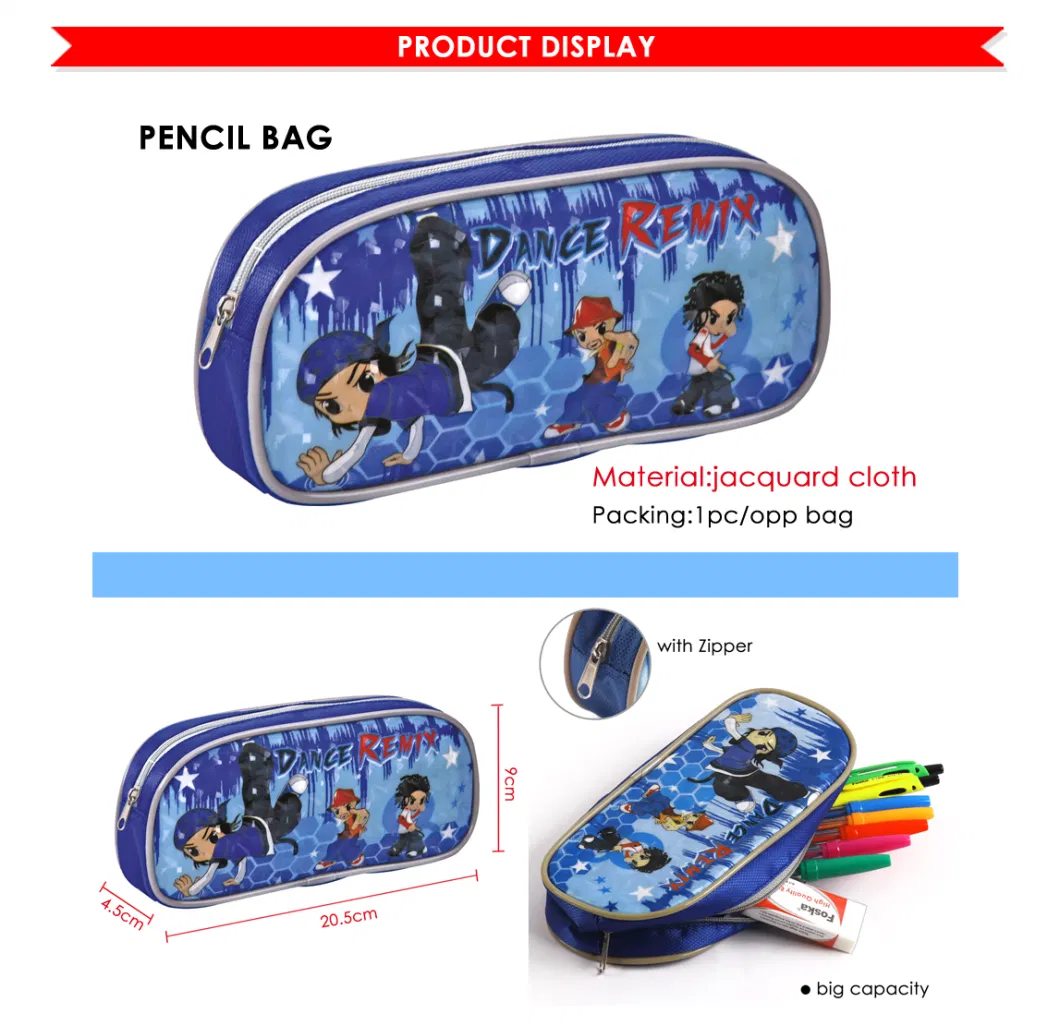 Foska Cartoon Design Jacquard Cloth PVC Pencil Bag