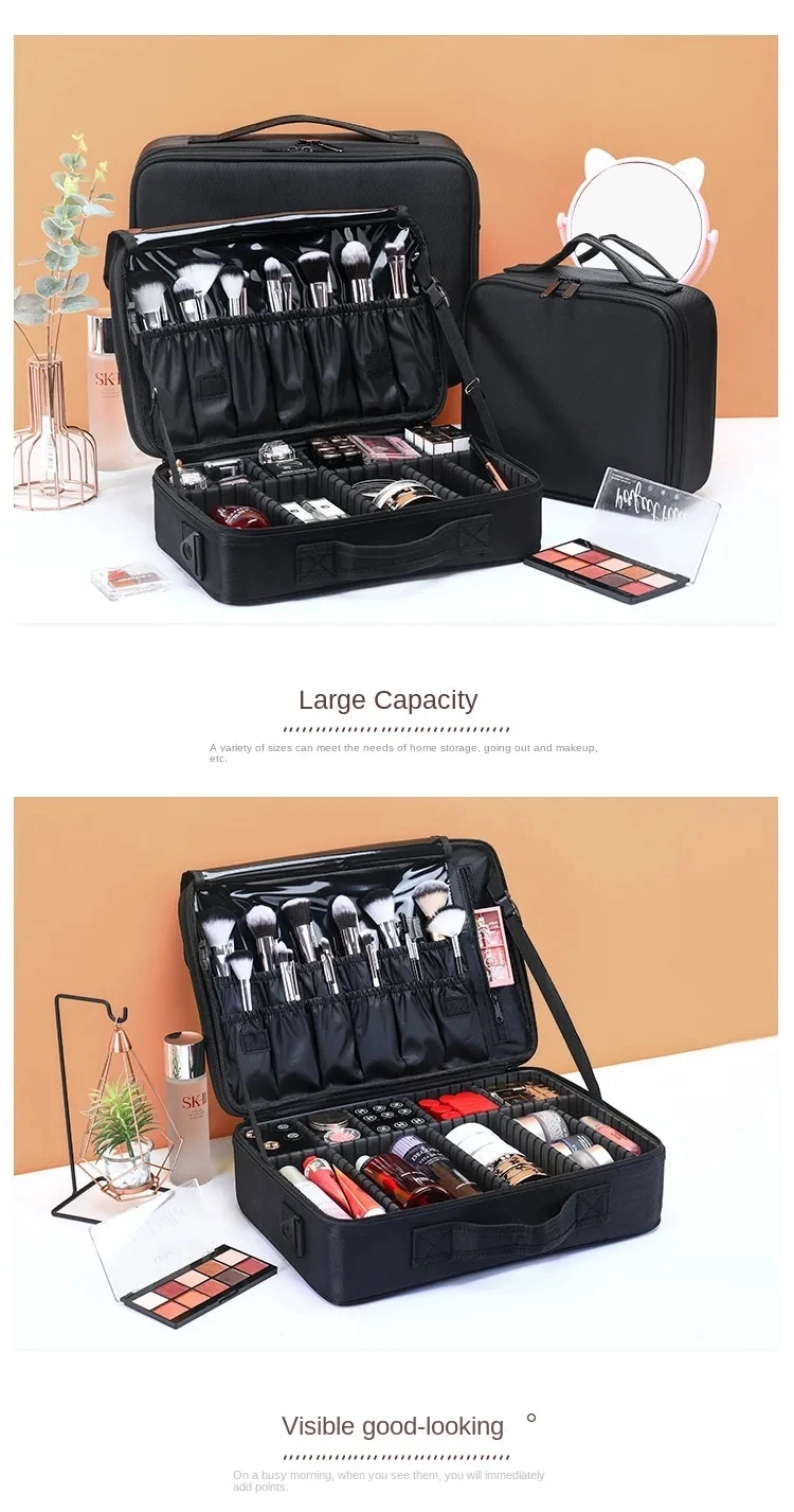 Factory Price Large Capacity Storage Case Zipper Makeup Portable Make up Box Women Travel Cosmetic Brush Inserts Bag Cosmetic Case