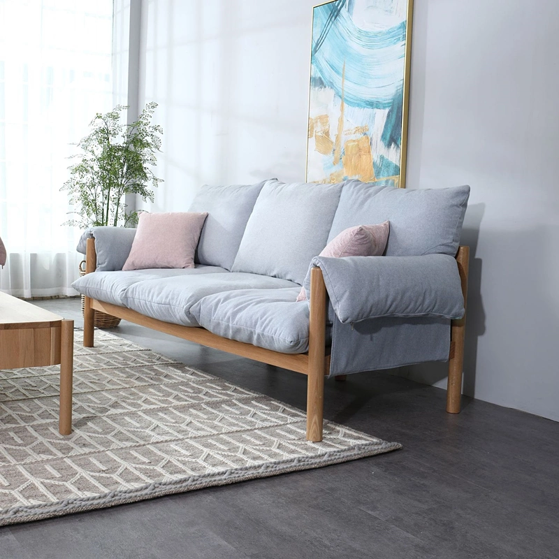 Nordic Simple Solid Wood Sofa All Solid Wood Living Room Sofa Soft Bag Single Three-Seat Sofa 0105