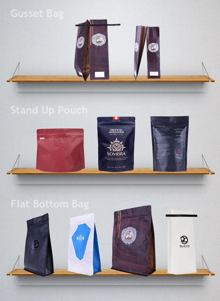 Biodegradable Custom Printed Square Bottom Front Zipper Black Kraft Paper Food Coffee Bean Packaging Bag