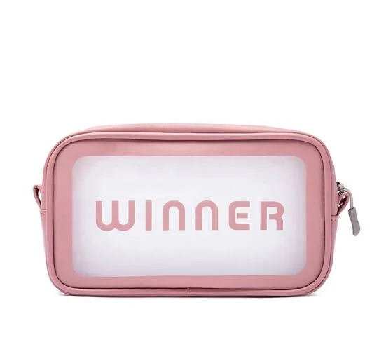 Hot Sell Private Label Pink Transparent Makeup Bag Travel PU Clear Cosmetic Bag