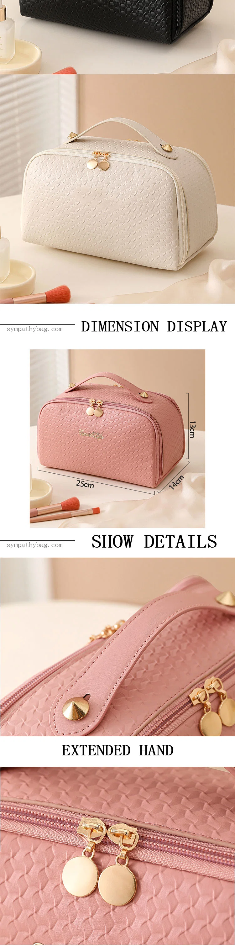 Pink PU Leather Cosmetic Storage Travel Cosmetic Bag New Fashion Style Portable Wash Bag Customize Logo