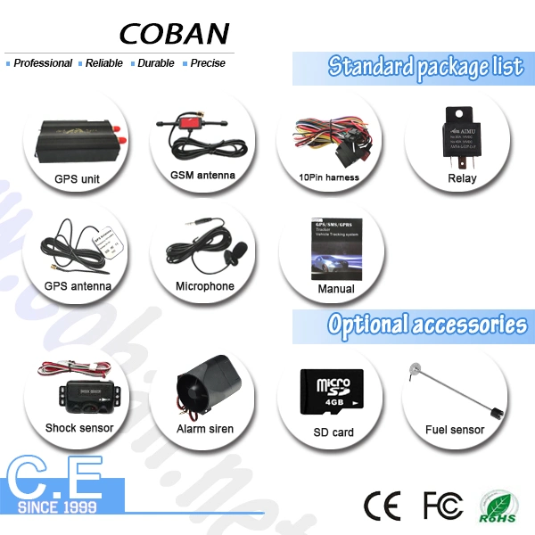 Coban Manufacturer 2g Tk 103 a/B GPS Tracker with Relay to Engine Stop Fuel Monitor Vehicle GPS Tracking System