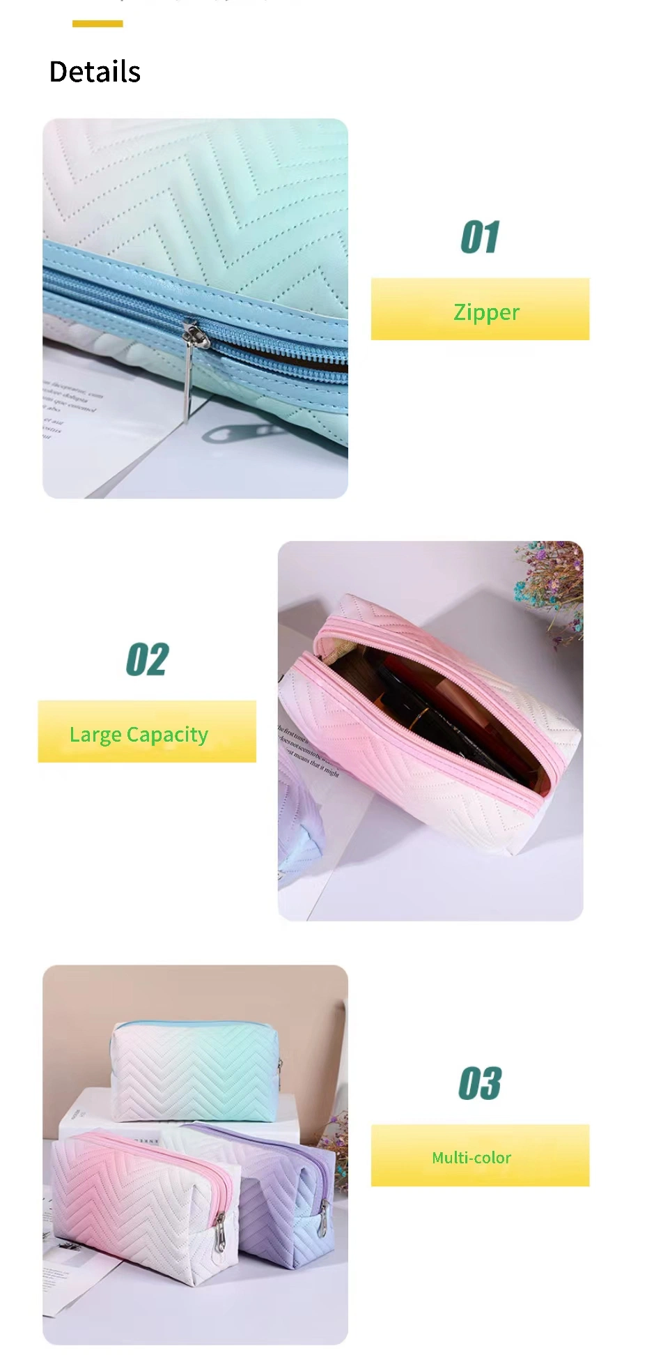 PU Leather Gradient Three-Dimensional Makeup Bag