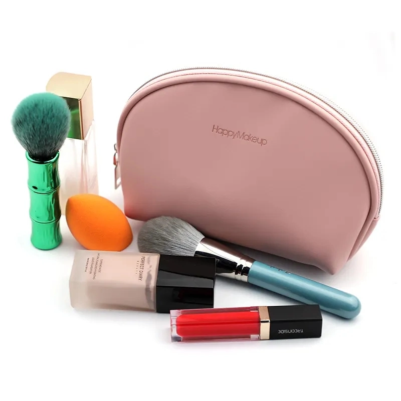 Fashion PU Travel Makeup Brush Bag Waterproof Stand-up Woman Custom Logo Wholesale Pink Cosmetic Bag