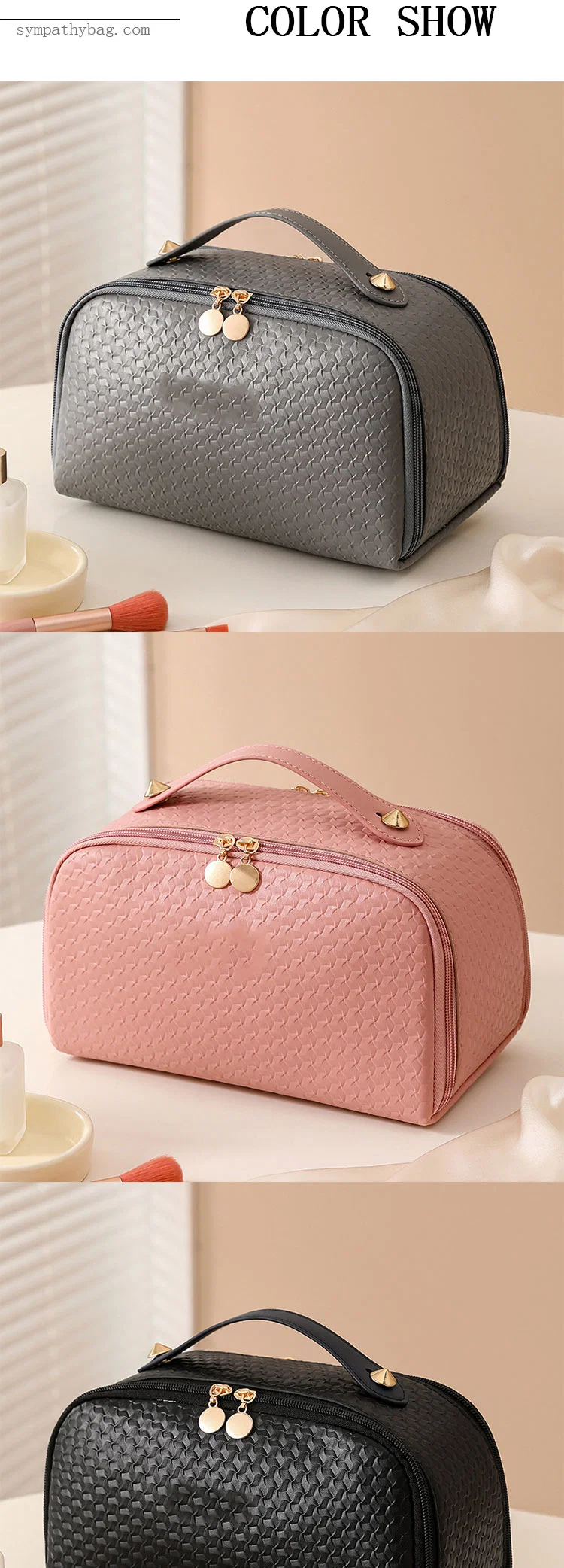 Pink PU Leather Cosmetic Storage Travel Cosmetic Bag New Fashion Style Portable Wash Bag Customize Logo