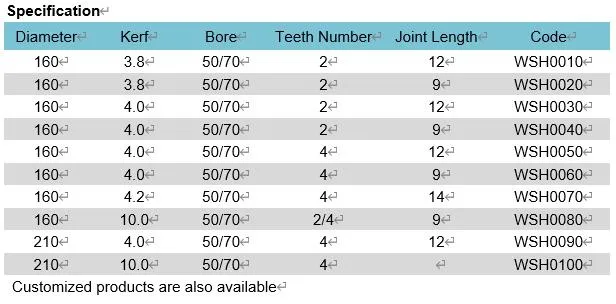 210mmx4.0/10X50/70t Short Wood and Furniture Finger Joint Cutter Blade