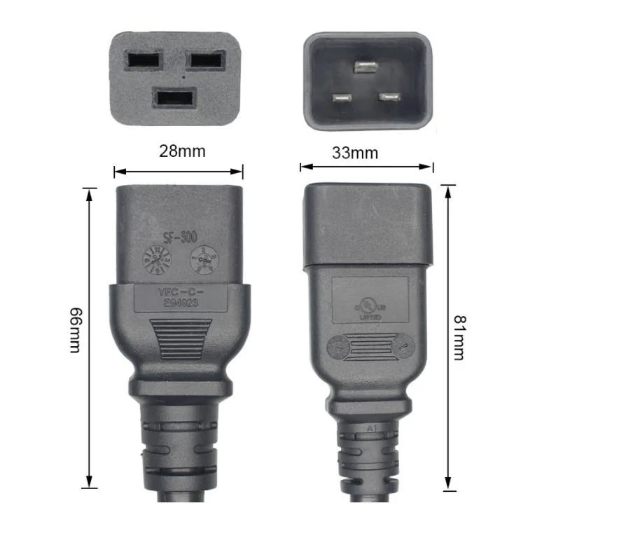 15A Black C19 to C20 Power Cord Sjt 4FT 14AWG ETL Certified