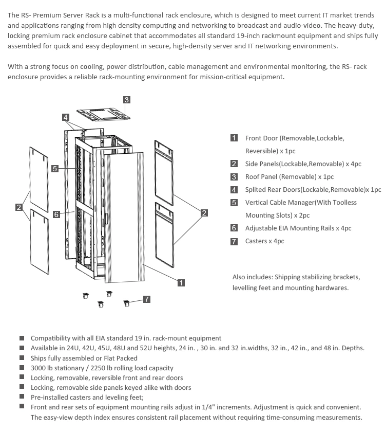 Aze 42u Premium Server Rack Network Equipment Cabinet Data Center