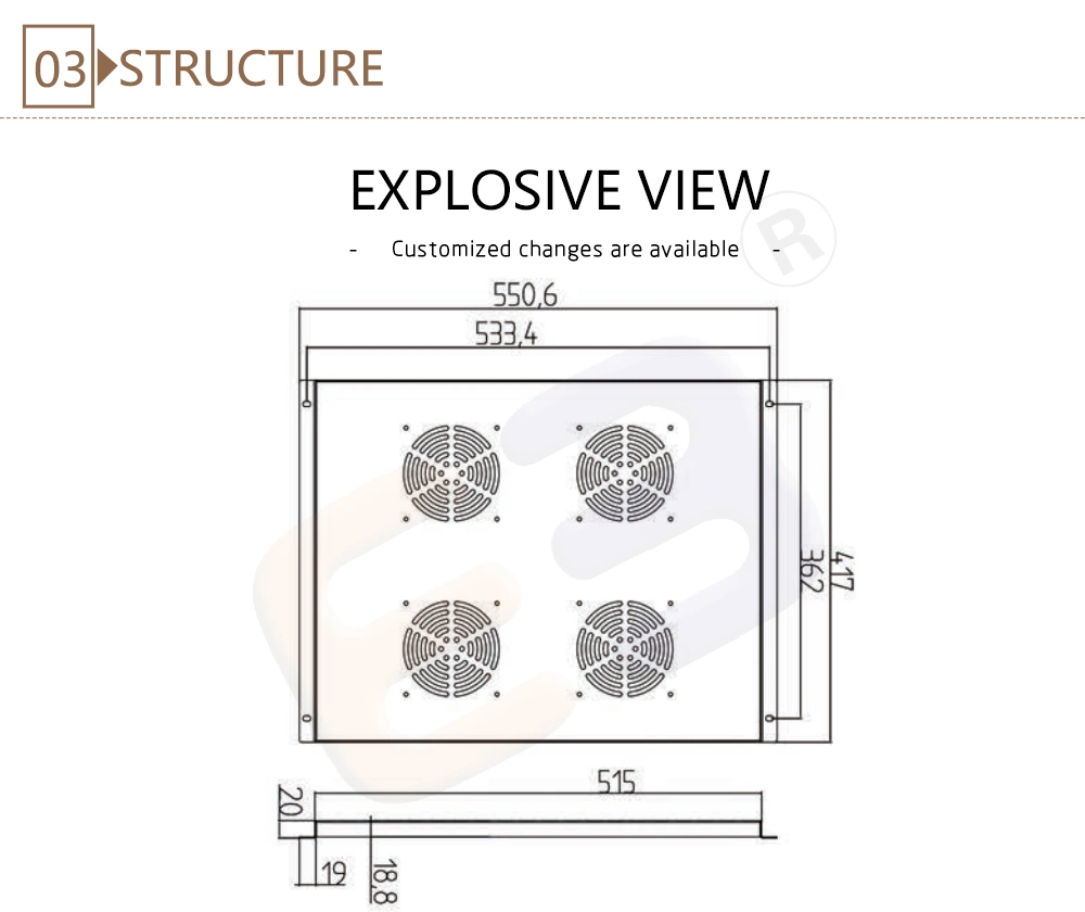 Data Network Cabinet Build in Roof Fan Tray for Server Rack with Earthing Cable