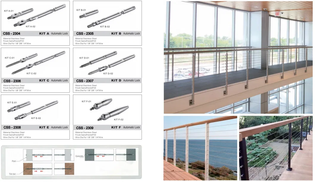 Stainless Steel Cable Railing Hardware Fitting for Stair Cable Fence Css-2300