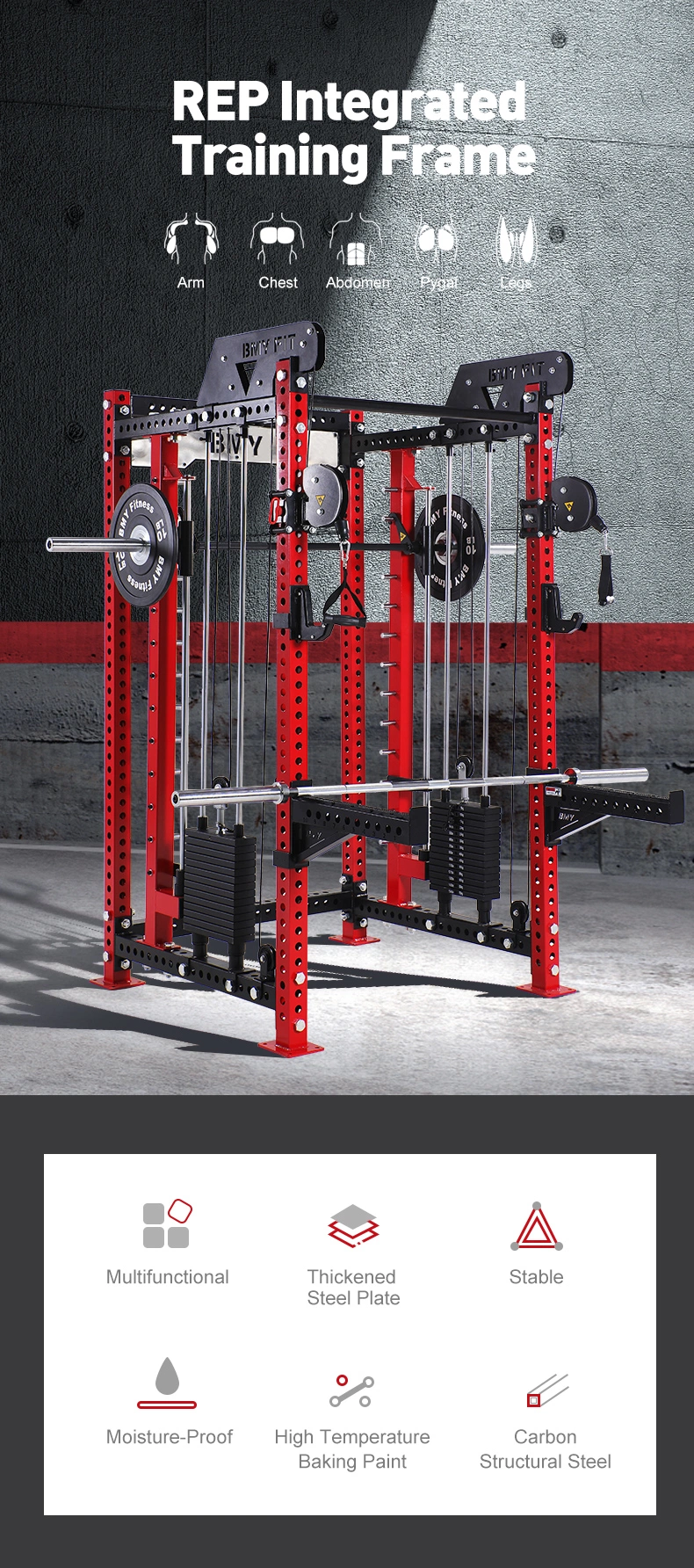 Gym Fitness Equipment Multiple Cable Pulley System Squat Power Cage Rack Functional Trainer Smith with Weight Stack