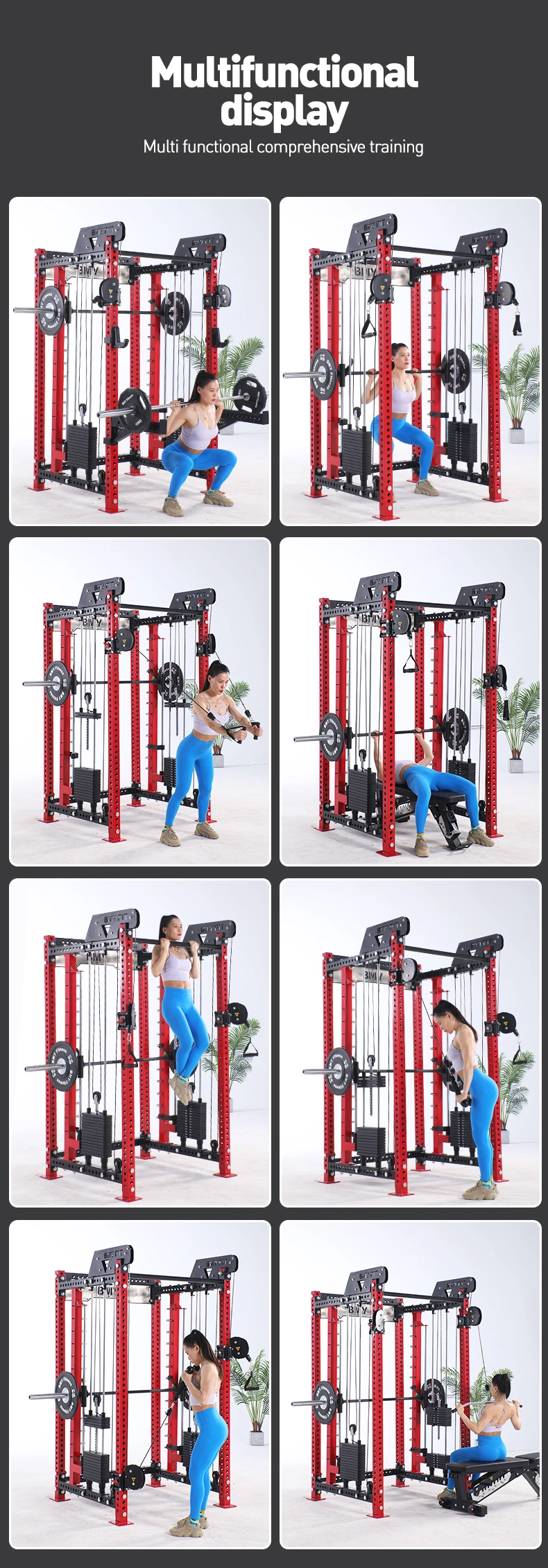 Gym Fitness Equipment Multiple Cable Pulley System Squat Power Cage Rack Functional Trainer Smith with Weight Stack