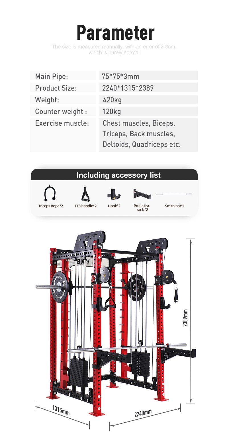 Gym Fitness Equipment Multiple Cable Pulley System Squat Power Cage Rack Functional Trainer Smith with Weight Stack