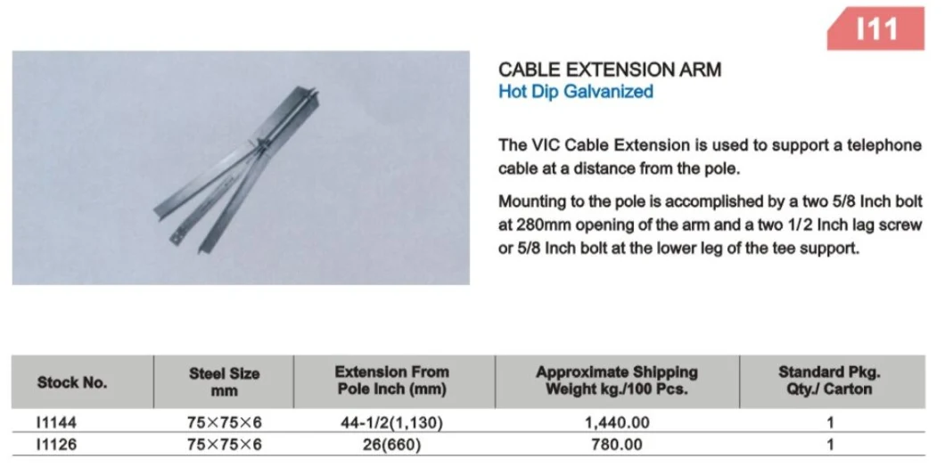 High Quality Pole Line Hardware Galvanized Cable Extension Arm