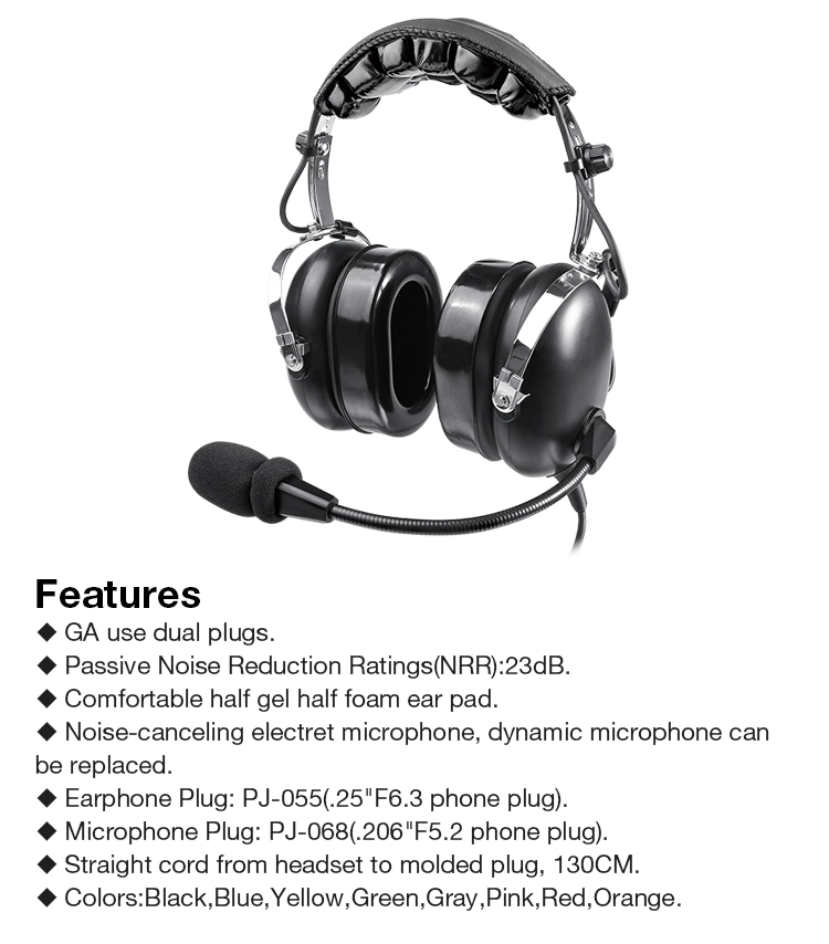 Passive Noise Cancelling Aviation Headphones for Pilots