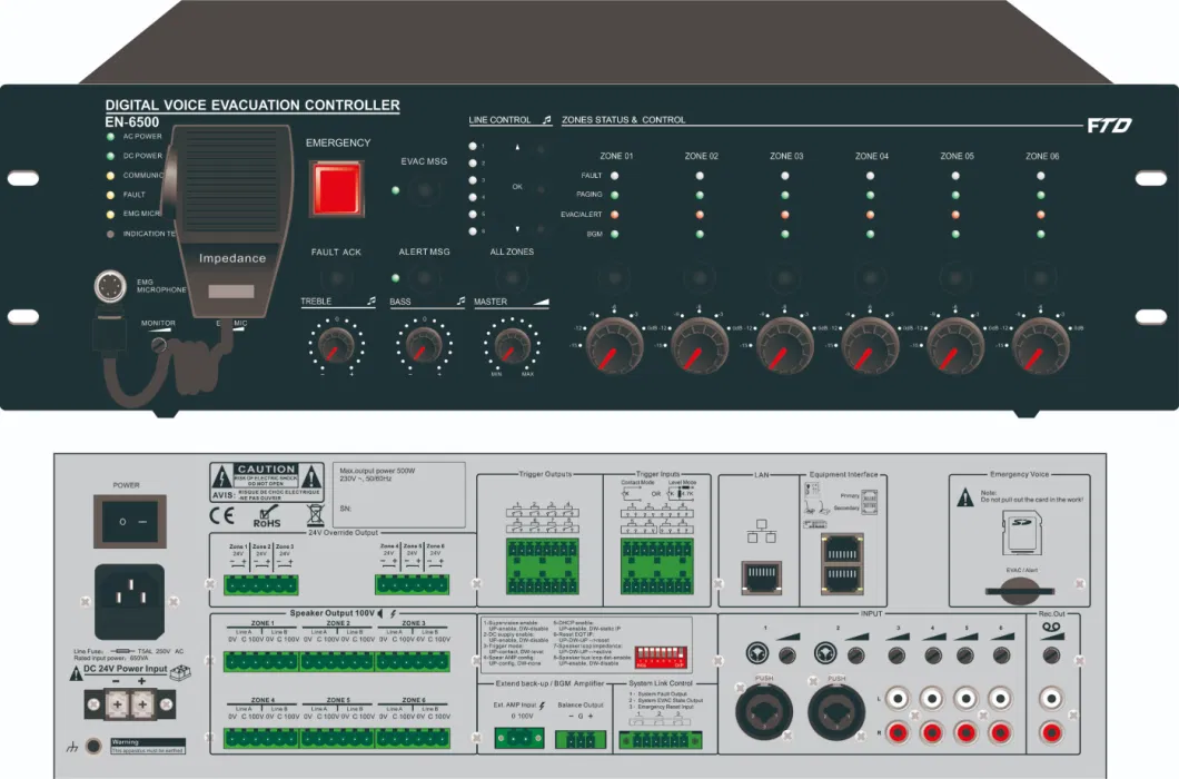 6 Zone Voice Evacuation Alarm En54 Evac Digital System Amplifier