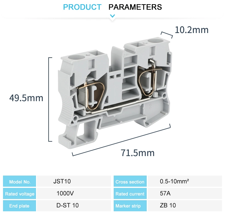 10 mm Spring Cage Clamp Terminal Block Rail Mounted