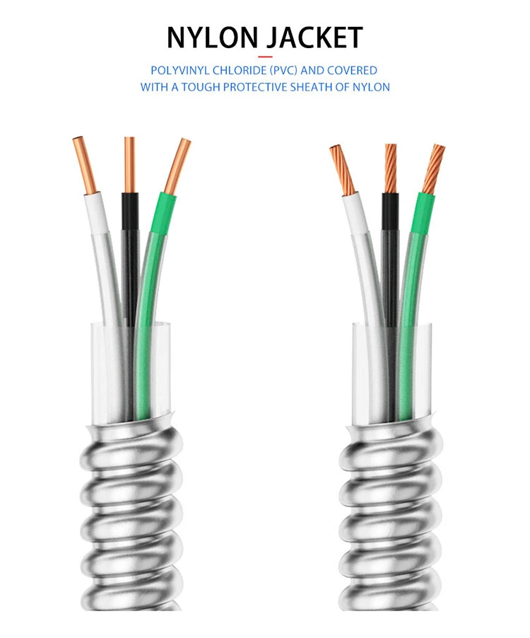 UL Listed 600V Lightweight Aluminum Armored Wire 1 2 3 4 6 8 10 12 14 16 18 AWG Thwn Thhn Insulated Grounding Conductor Mc Cable