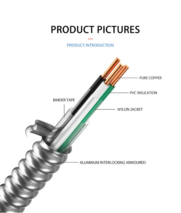 UL Listed 600V Lightweight Aluminum Armored Wire 1 2 3 4 6 8 10 12 14 16 18 AWG Thwn Thhn Insulated Grounding Conductor Mc Cable