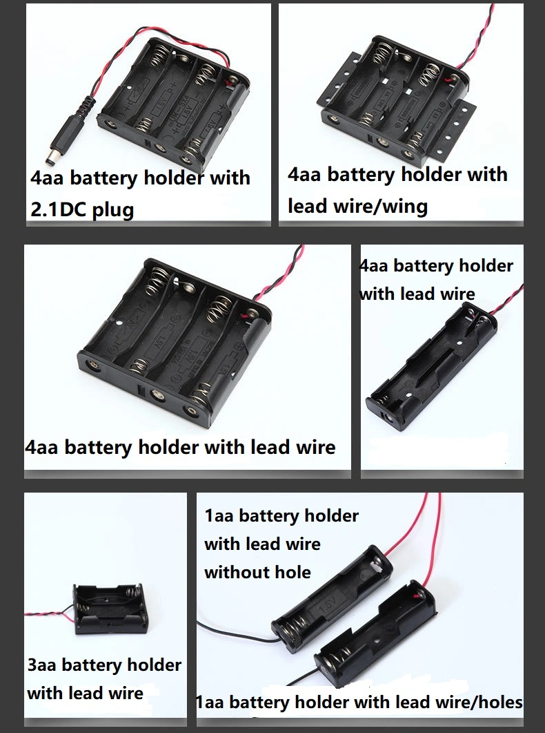 Plastic Battery Holder with Cable/Lead Wire /Lug, 1 Cell, 2 Cells, 3 Cells, 4 Cells, 5 Cells, 6 Cells, 8 Cells, 10 Cells Series AA Lithium Battery Box Case