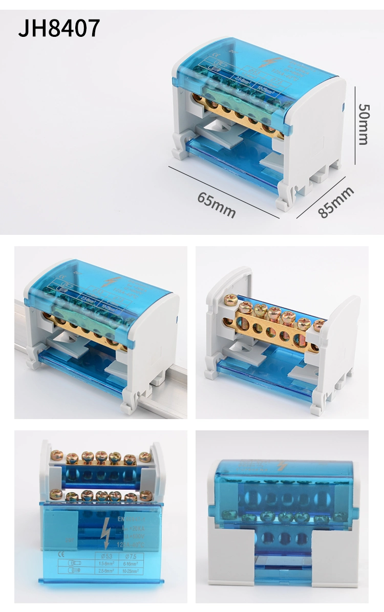 Jinh 407 Copper Electrical Wire DIN Rail Terminal Block Busbar Power Distribution Terminal Block Universal Junction Box