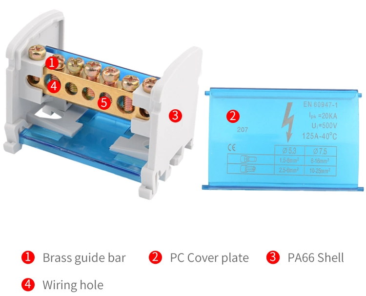 Jinh 407 Copper Electrical Wire DIN Rail Terminal Block Busbar Power Distribution Terminal Block Universal Junction Box