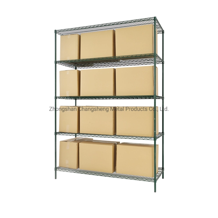 Factory Outlet 5 Tiers 350kgs Heavy Duty Warehouse Storage Steel Green Epoxy Coated Wire Shelving