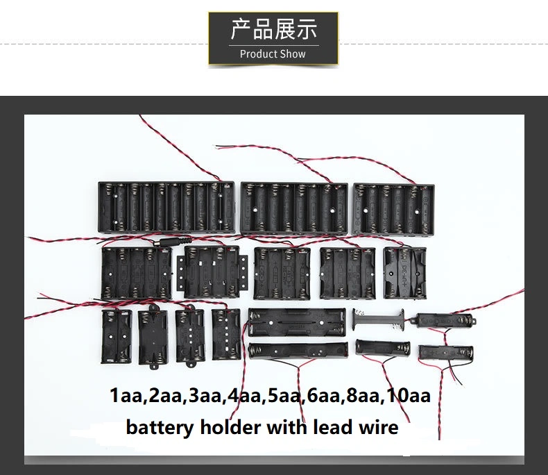 Plastic Battery Holder with Cable/Lead Wire /Lug, 1 Cell, 2 Cells, 3 Cells, 4 Cells, 5 Cells, 6 Cells, 8 Cells, 10 Cells Series AA Lithium Battery Box Case