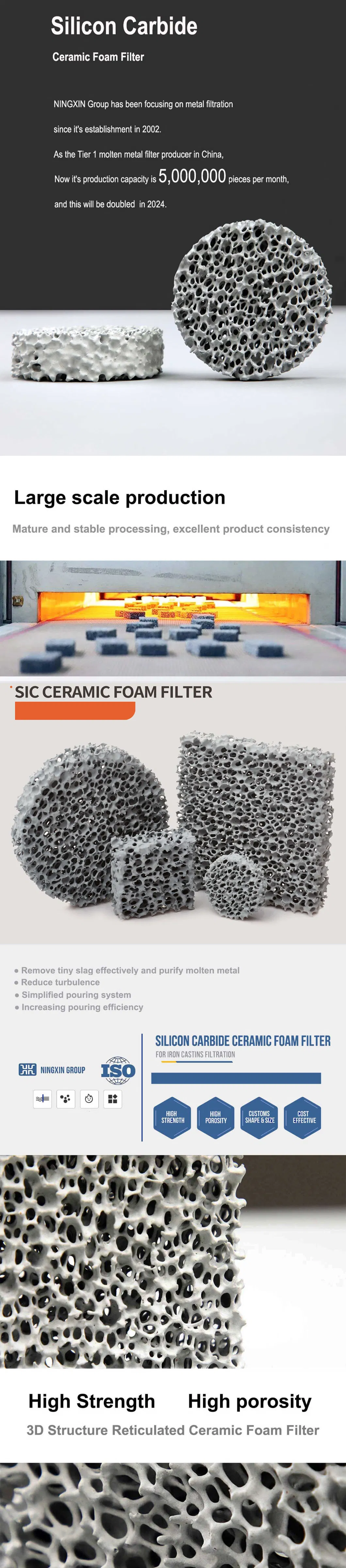 Foundry Material Grey Iron Casting Silicon Carbide Ceramic Foam Filter 100X150X22mm Bronze