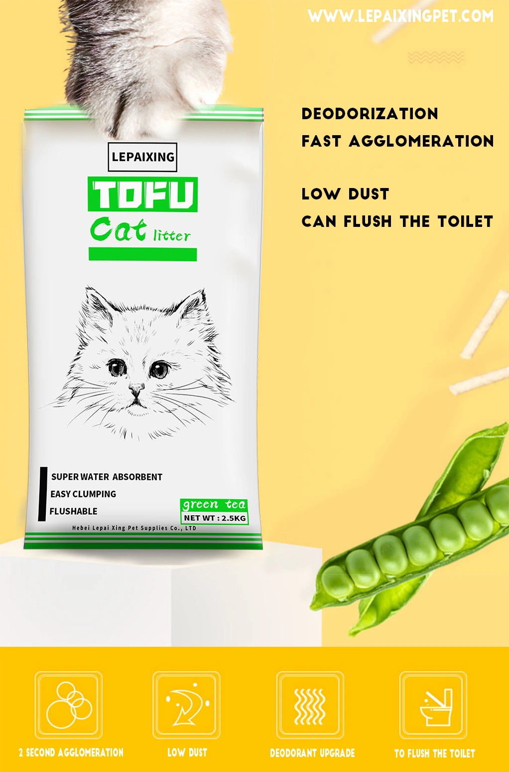 South Korea Popular Soft Paw Feeling Tofu Cat Litter for Sale