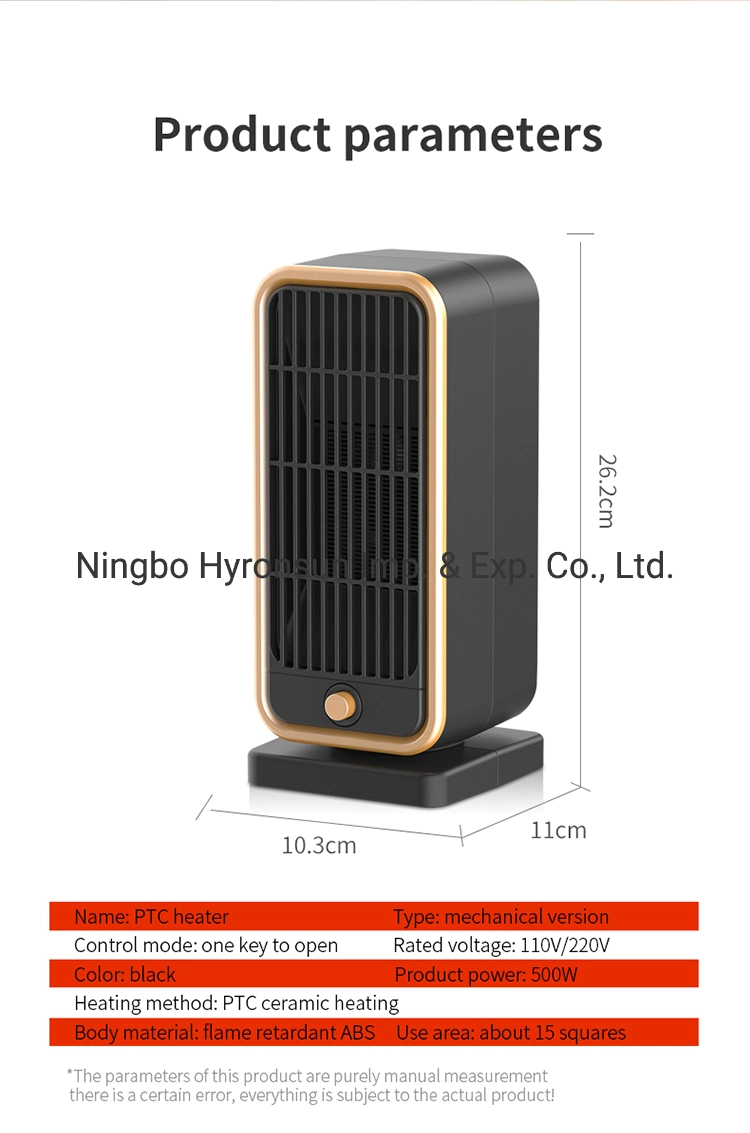 Desktop Space 500W Glass Panel Smart Mini Heater Portable Electric Room Tower Heater