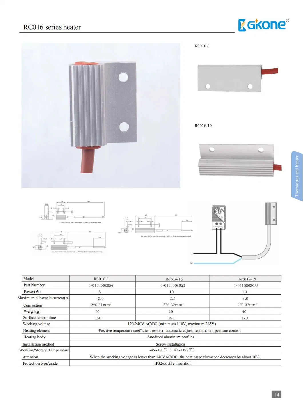 8W/10W/13W Enclosure Heater 120V/220V Smart Electric Panel Heaters with CE RoHS