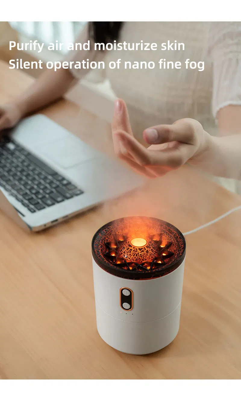 450ml 3D Simulated Flame Volcano Aroma Diffuser Ultrasonic Smart Cool Mist Jellyfish Diffuser for Home Office