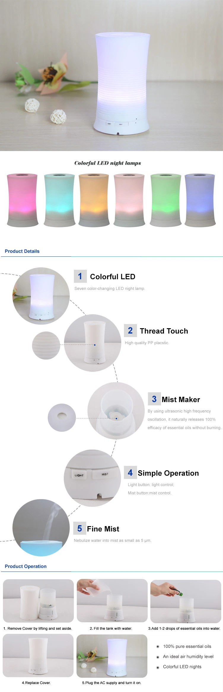 Aromacare Colorful LED 100ml Cigar Humidifier (TT-101A)