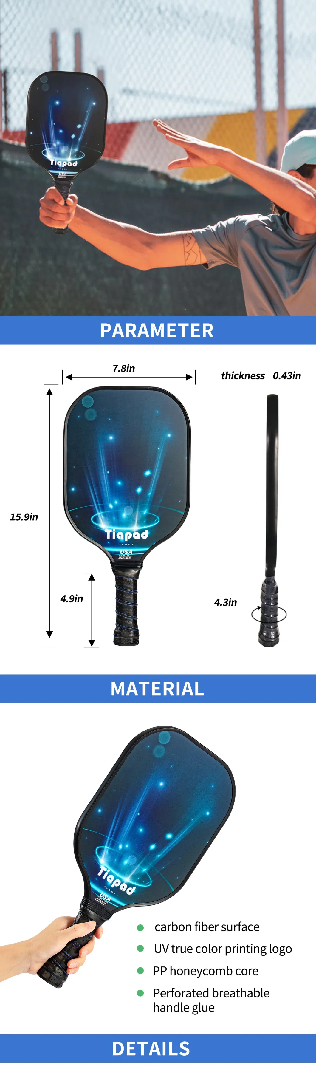 Custom Graphite Pickleball Paddles with Pickleballs &amp; Grip, Pickleball Rackets Set for Indoor and Outdoor