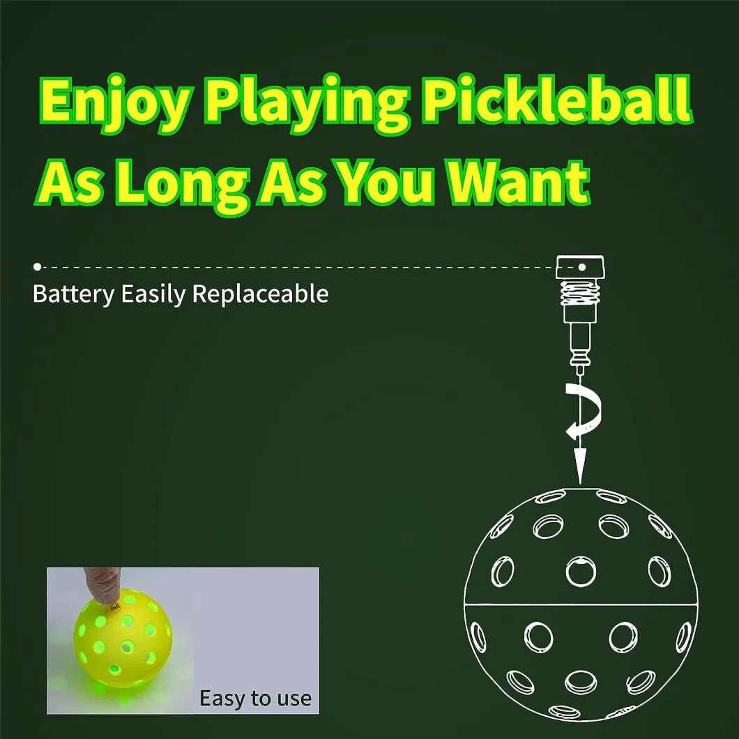 LED Light up Pickleball Balls, Outdoor 40 Holes, Green Light