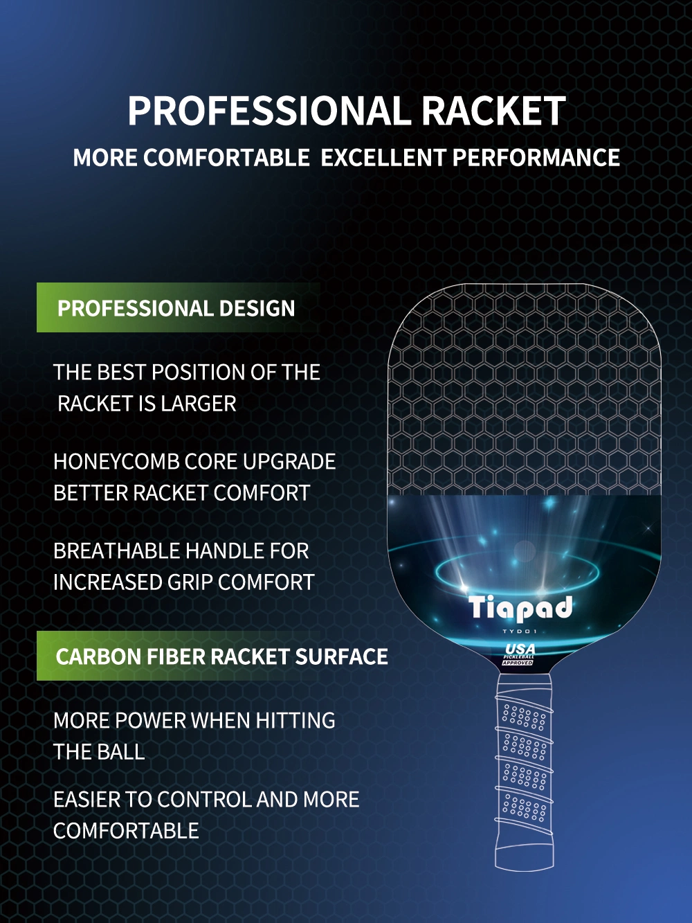 Hot Pressed Aramid Honeycomb Material PRO Pickleball Paddles